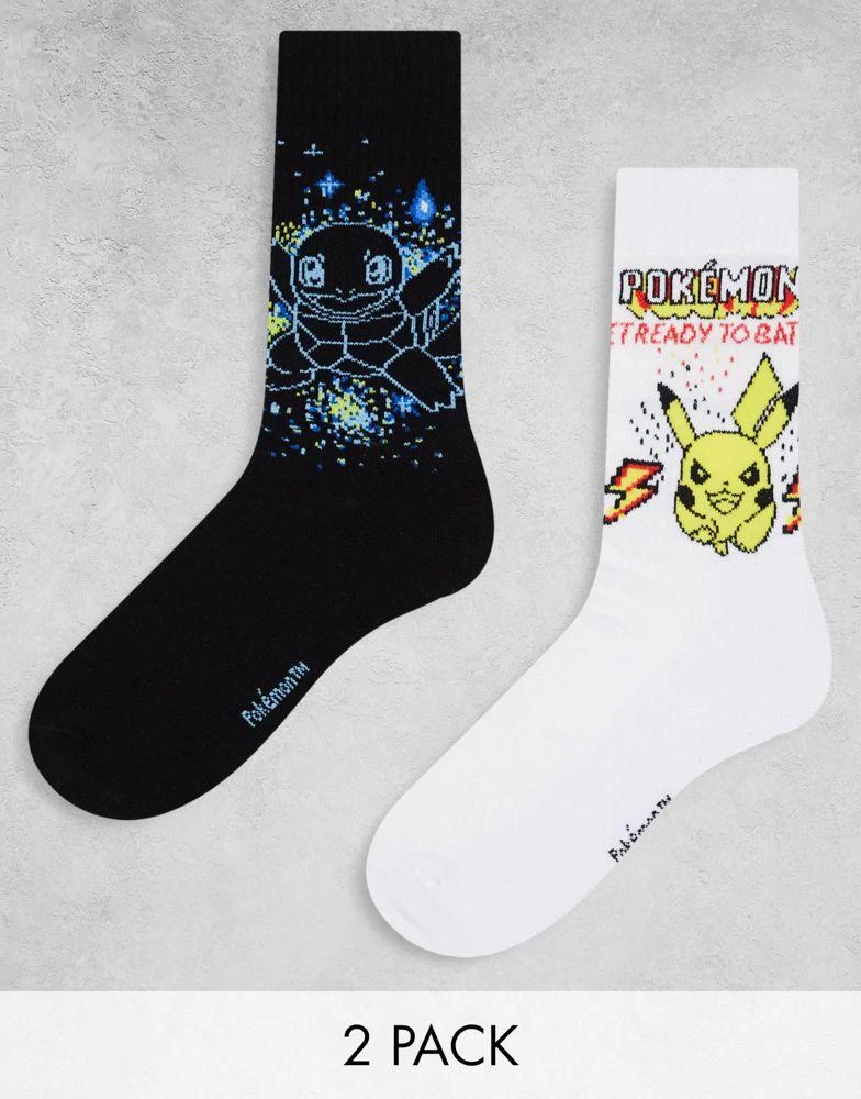商品ASOS|ASOS DESIGN 2 pack Pokemon sports socks in black and white,价格¥98,第1张图片