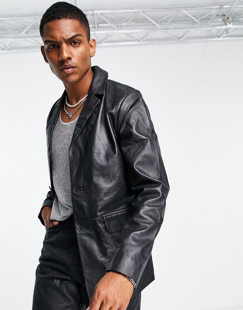 ASOS DESIGN real leather blazer jacket in black商品第1张图片规格展示