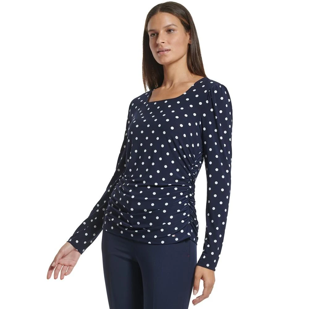 商品Tommy Hilfiger|Women's Polka-Dot Square-Neck Ruched Top,价格¥105,第3张图片详细描述