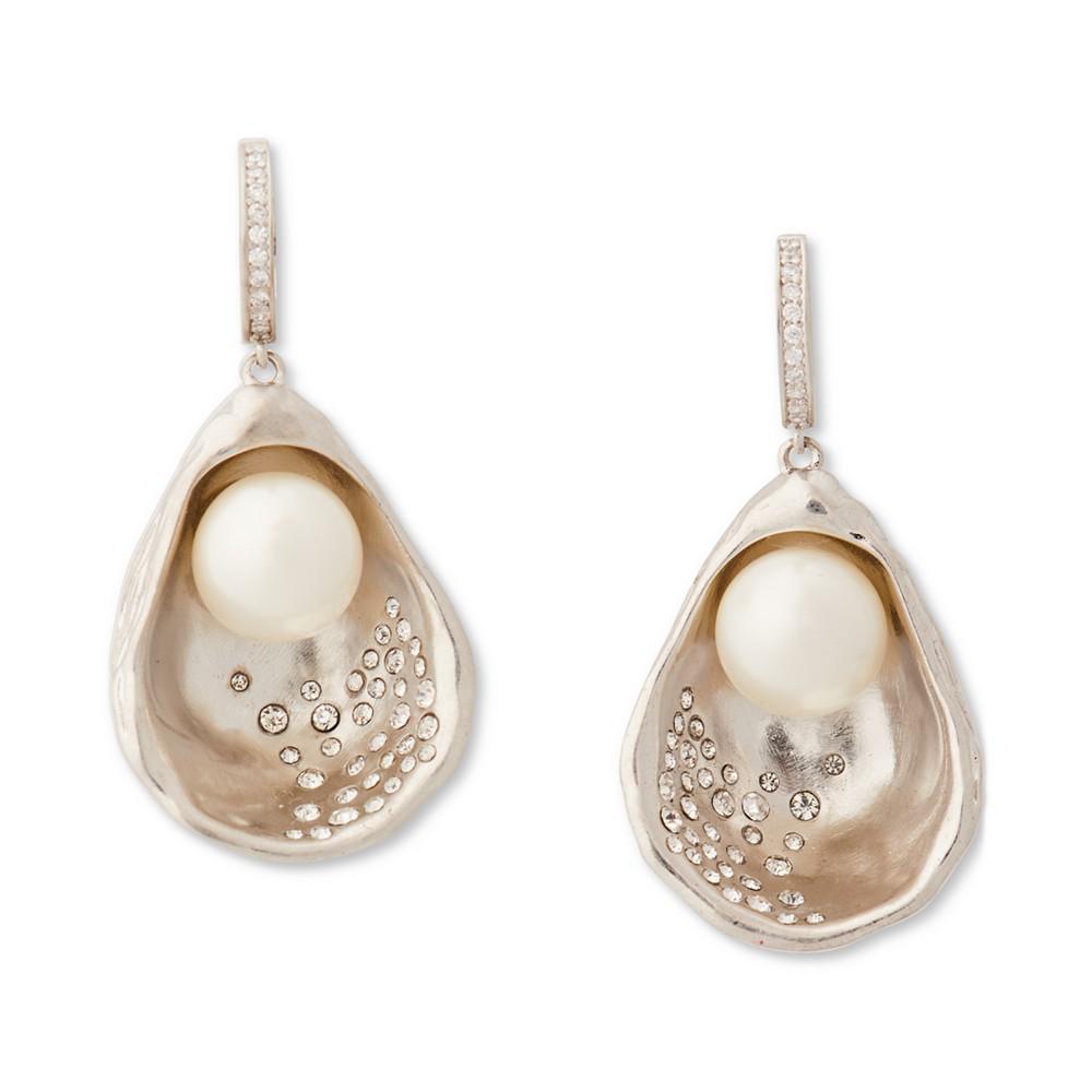 Silver-Tone Imitation Pearl Oyster Drop Earrings商品第1张图片规格展示
