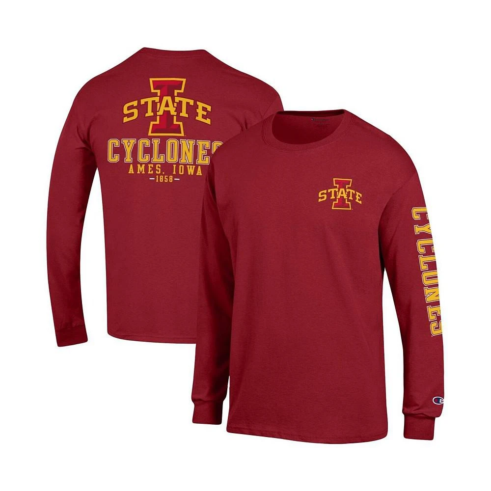 商品CHAMPION|Men's Cardinal Iowa State Cyclones Team Stack Long Sleeve T-shirt,价格¥295,第1张图片