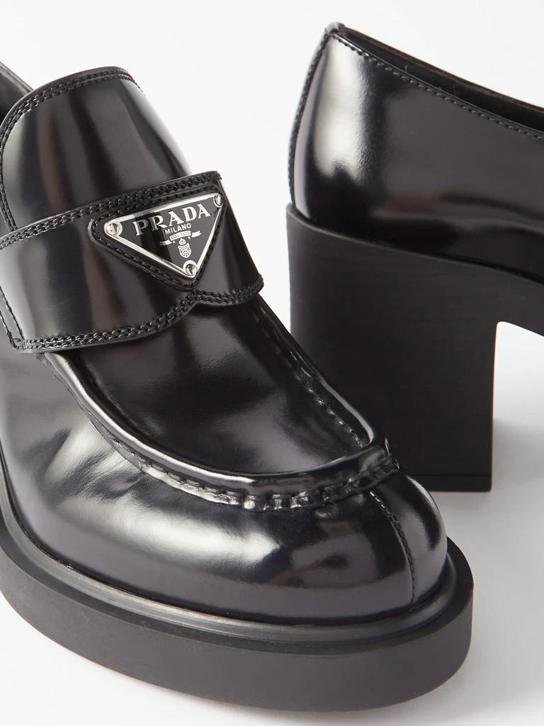 Triangle logo-plaque 85 heeled leather loafers 商品