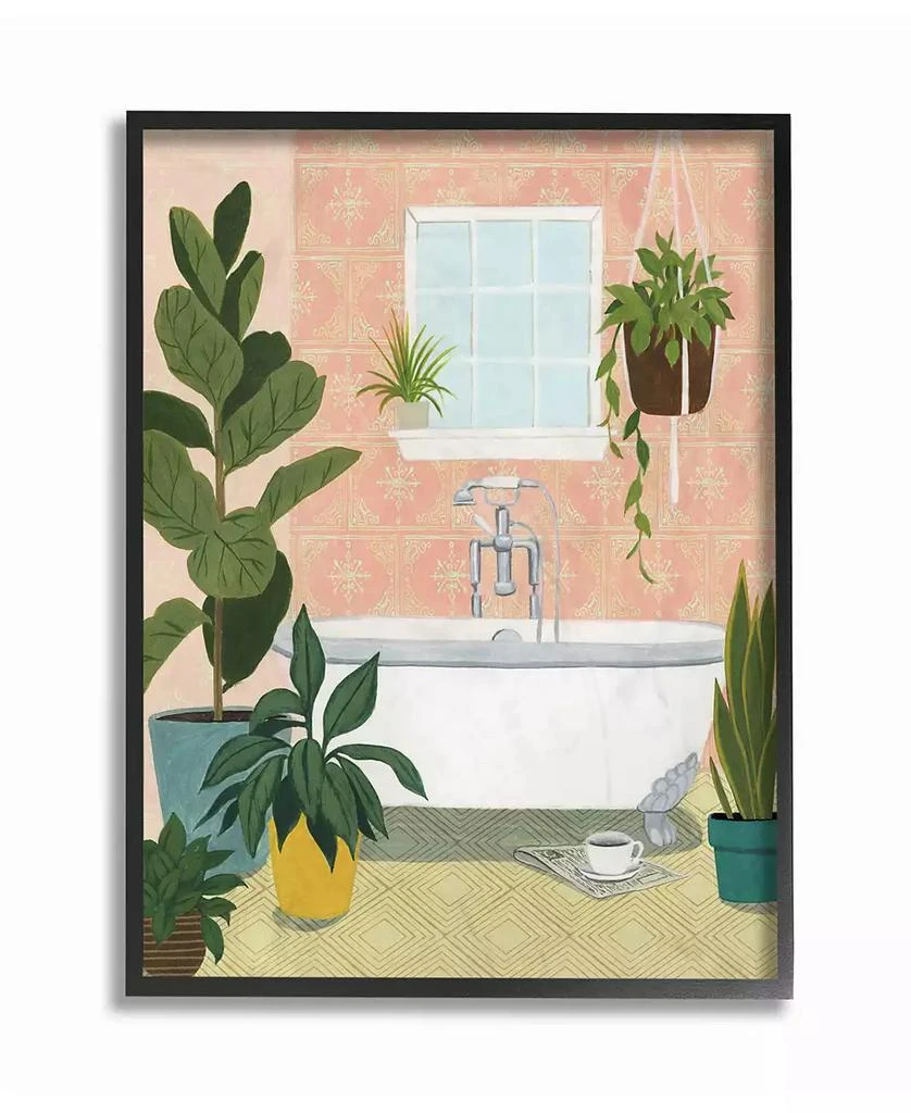 商品Stupell Industries|Peach Walls Bathroom Oasis Scene with Fiddle Leaf Plants Framed Texturized Art, 24" L x 30" H,价格¥845,第1张图片