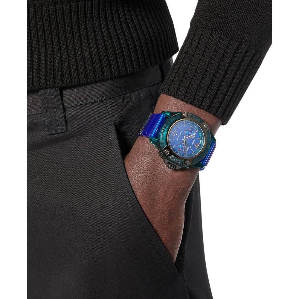 商品Versace|Men's Swiss Chronograph Icon Active Blue Silicone Strap Watch 44mm,价格¥5730,第5张图片详细描述