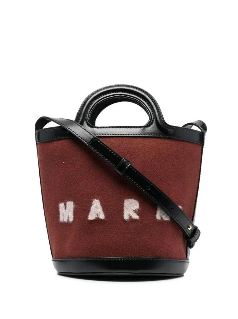 商品Marni|Brown Bucket Shoulder Bag in Calf Leather and Wool and Cotton Blend with Adjustable and Removable Shoulder Strap,价格¥4413,第1张图片