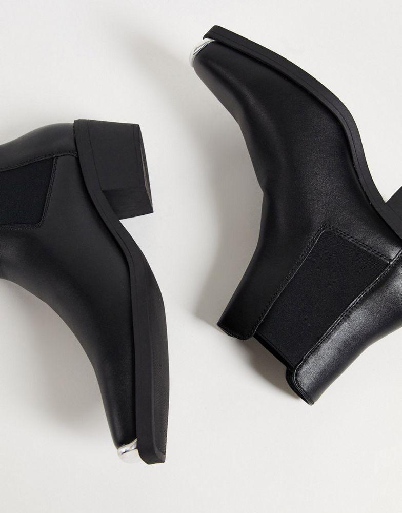 商品ASOS|ASOS DESIGN cuban heel western chelsea boots in black faux leather with metal hardware,价格¥227,第5张图片详细描述