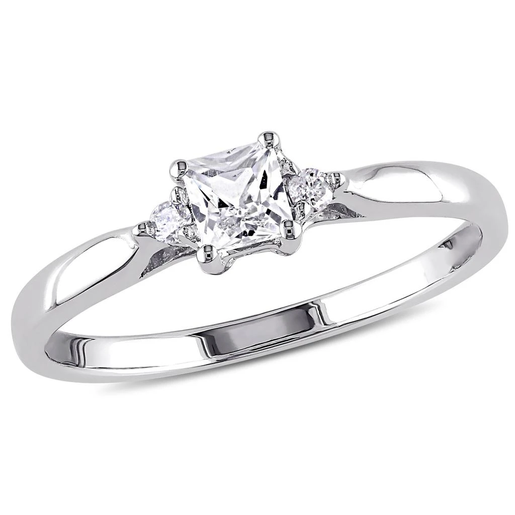 商品Mimi & Max|Princess Cut Created White Sapphire and Diamond Accent Ring in Sterling Silver,价格¥318,第1张图片