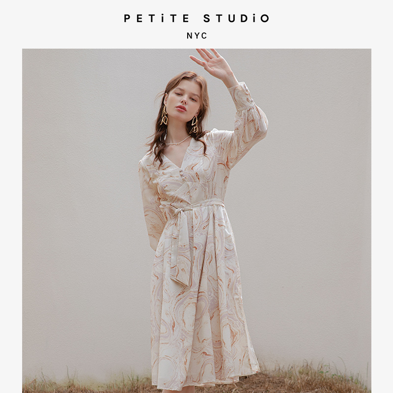 Blythe大理石丝质浪漫氛围感V领连衣裙 | Blythe Dress - Marble商品第2张图片规格展示