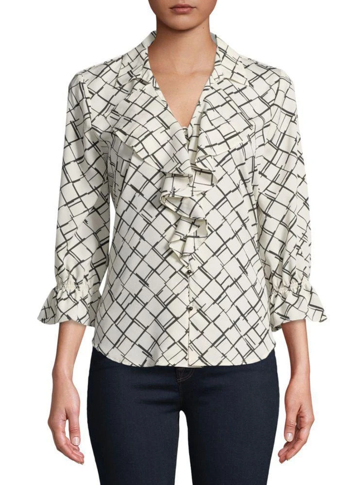 商品Karl Lagerfeld Paris|Printed Ruffle-Front Blouse,价格¥338,第4张图片详细描述