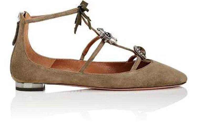 商品Aquazzura|Pandora Suede T-Strap Flats,价格¥2671,第1张图片