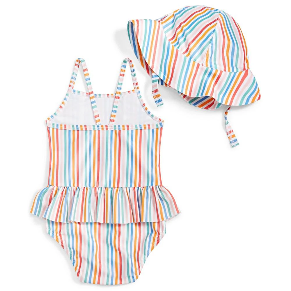商品First Impressions|Baby Girls Striped One Piece Swimsuit and Hat, 2 Piece Set, UPF 50, Created for Macy's,价格¥177,第2张图片详细描述