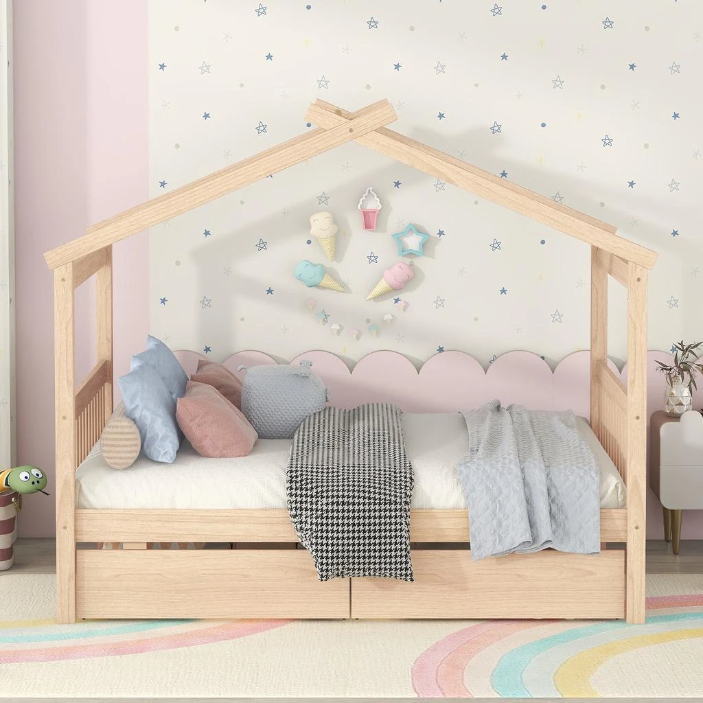 商品Simplie Fun|Full Size Wooden House Bed,价格¥4373,第2张图片详细描述