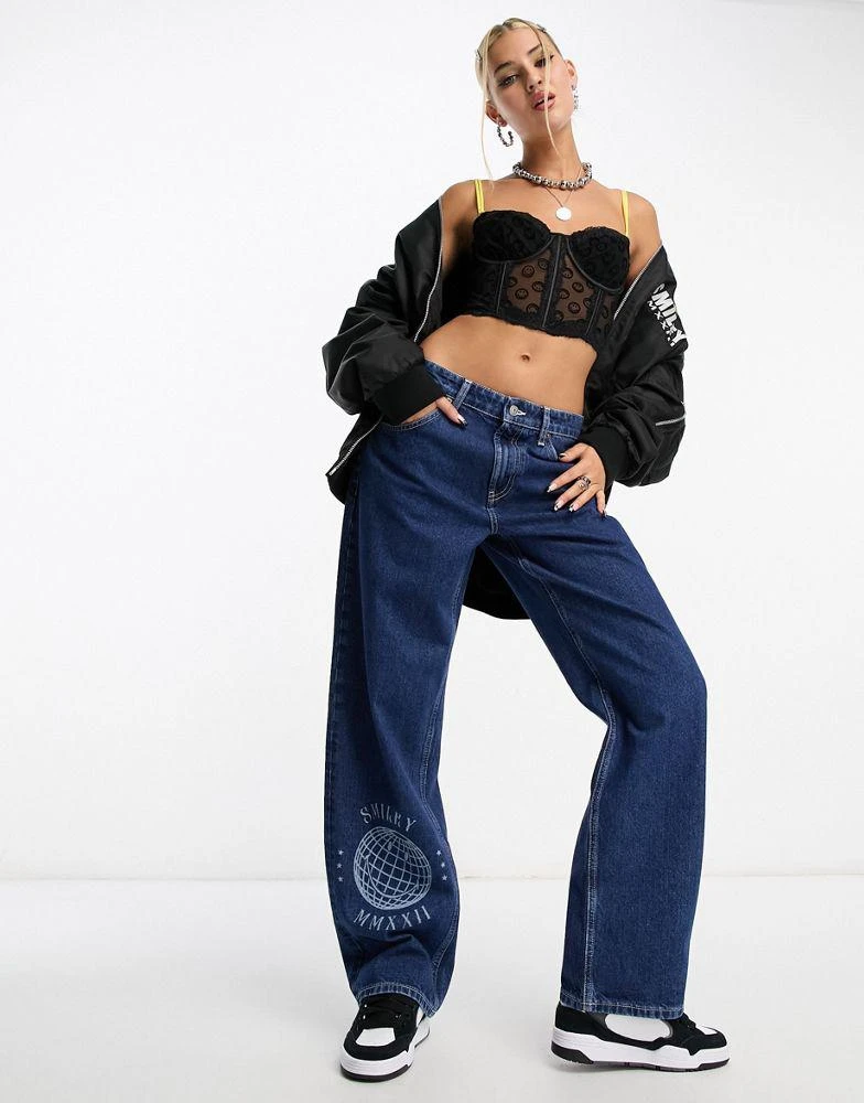 商品ASOS|ASOS DESIGN Smiley baggy boyfriend jeans in dark blue,价格¥395,第1张图片