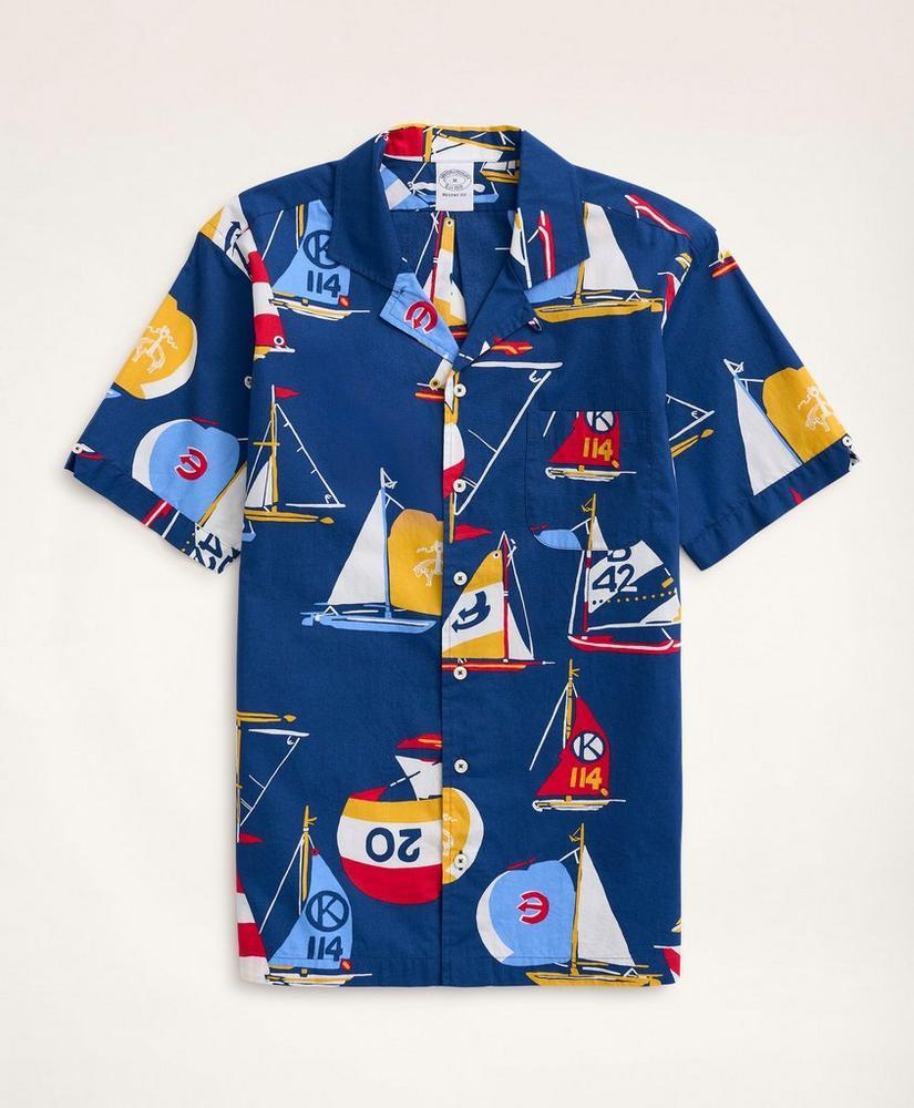 Regent Regular-Fit Camp Collar Poplin Short-Sleeve Shirt Sailboat商品第1张图片规格展示
