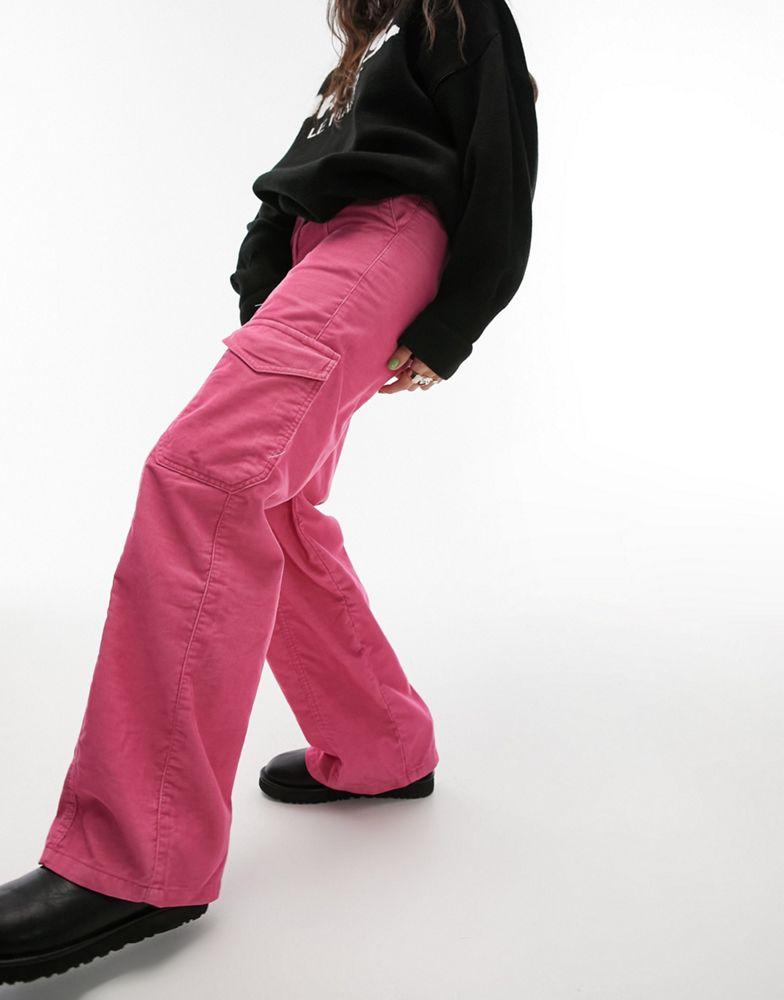Topshop cord utility straight leg trouser in pink商品第1张图片规格展示