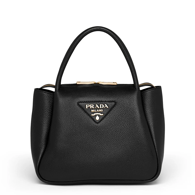 商品Prada|PRADA/普拉达 经典款 女士小号黑色皮革饰有三角徽标金扣配皮革肩带拉链开合单肩斜跨手提包1BC145_2DKV_F0002_V_OOO,价格¥17439,第1张图片