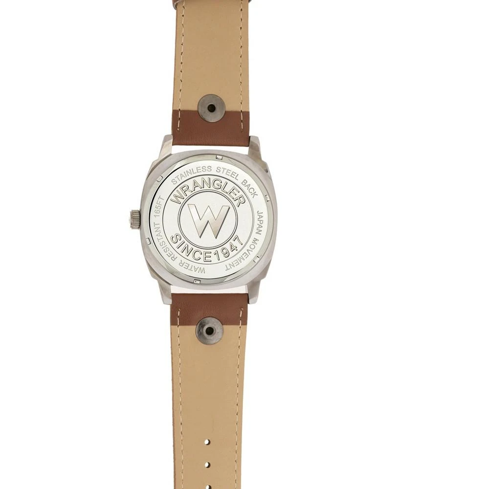 商品Wrangler|Men's Watch, 44MM IP Grey Cushion Shaped Case, Beige Dial with Black Arabic Numerals, Brown Strap Rivets, Second Hand,价格¥264,第4张图片详细描述