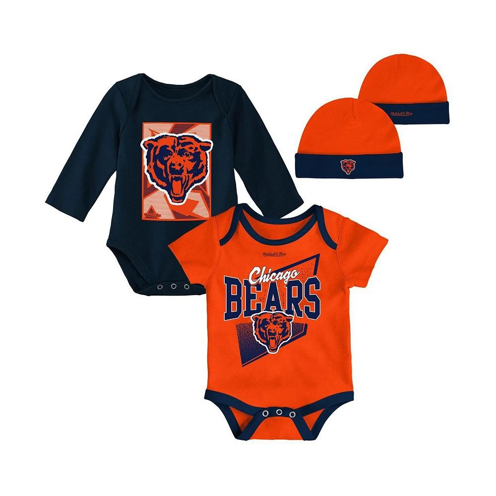 商品Mitchell & Ness|Newborn and Infant Boys and Girls Orange, Navy Chicago Bears Victory Formation Throwback Three-Piece Bodysuit and Knit Hat Set,价格¥338,第1张图片