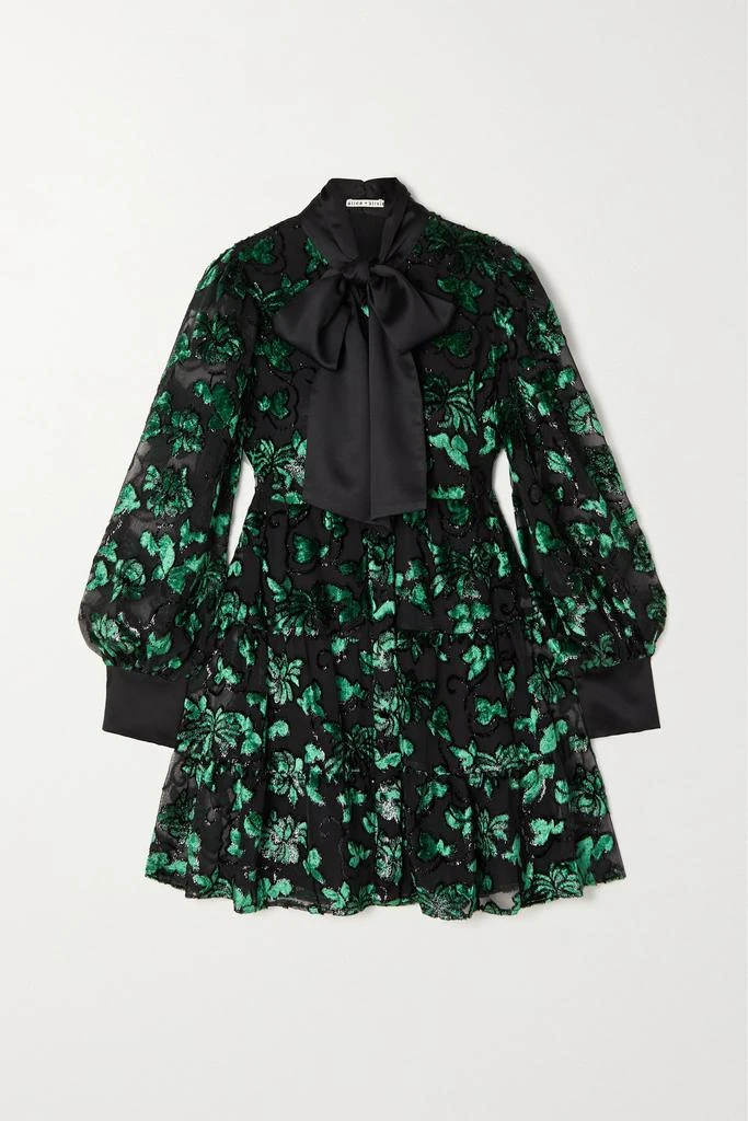 商品Alice + Olivia|Rowen 蝴蝶结缎布金属感植绒迷你连衣裙,价格¥3753,第1张图片