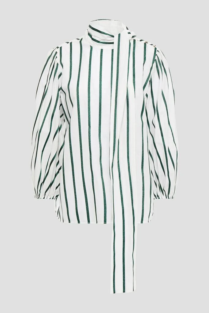 商品RED Valentino|Tie-neck metallic striped cotton-blend blouse,价格¥710,第3张图片详细描述