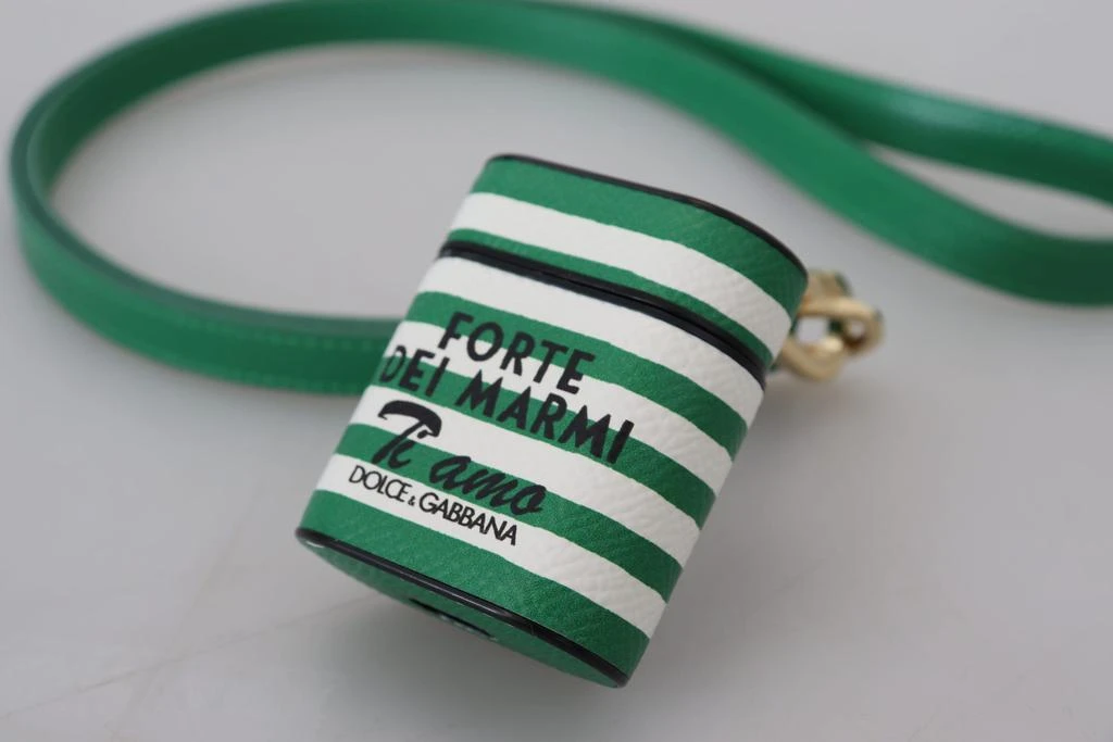 商品Dolce & Gabbana|Dolce & Gabbana Green Leather Strap Gold Metal Logo Airpods Case,价格¥1184,第4张图片详细描述