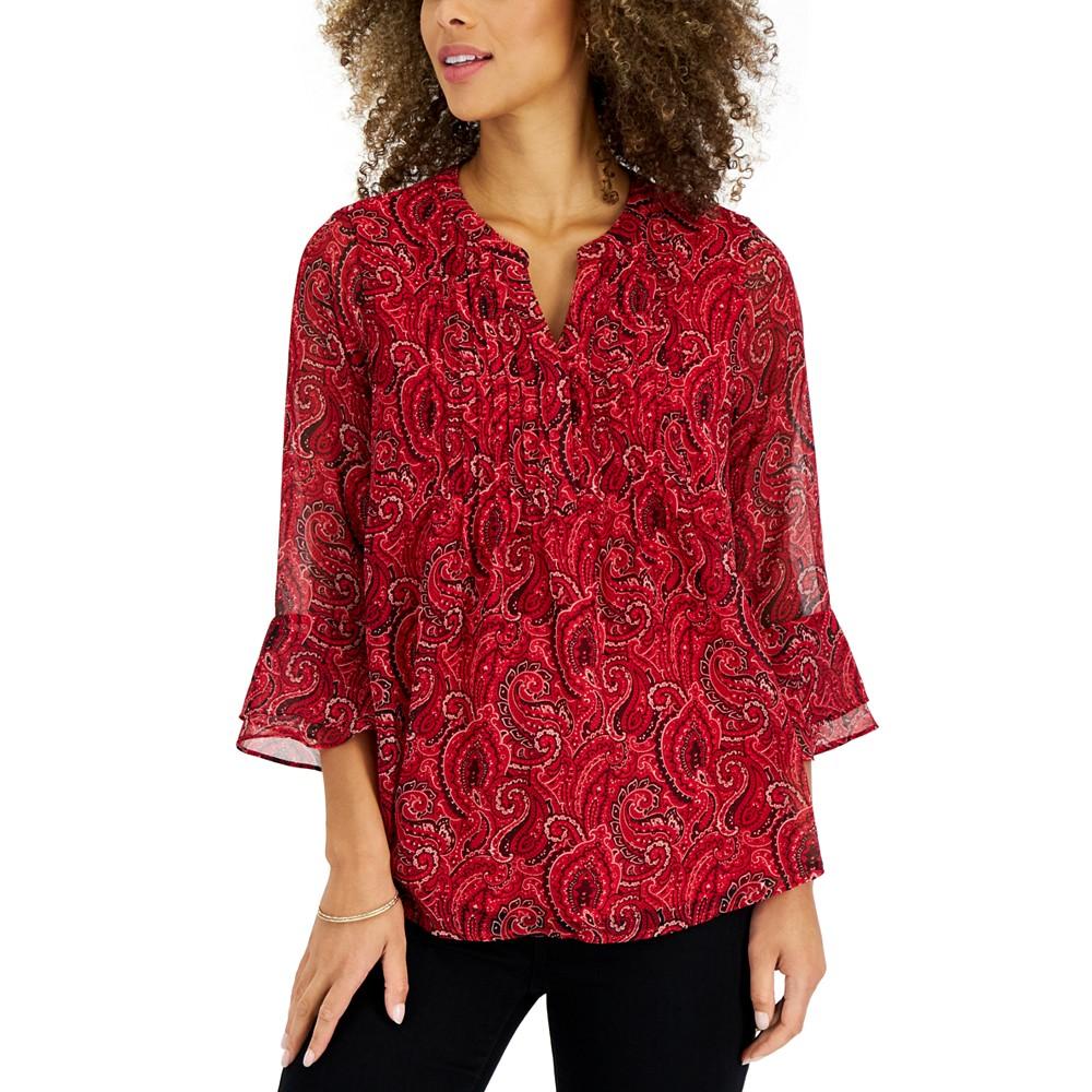 Women's Paisley Ruffle-Sleeve Top, Created for Macy's商品第1张图片规格展示