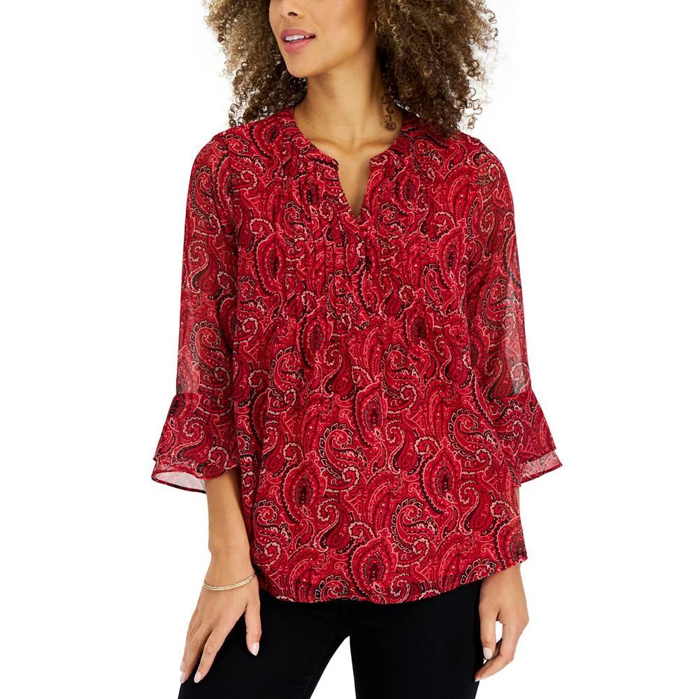 商品Charter Club|Women's Paisley Ruffle-Sleeve Top, Created for Macy's,价格¥195,第1张图片