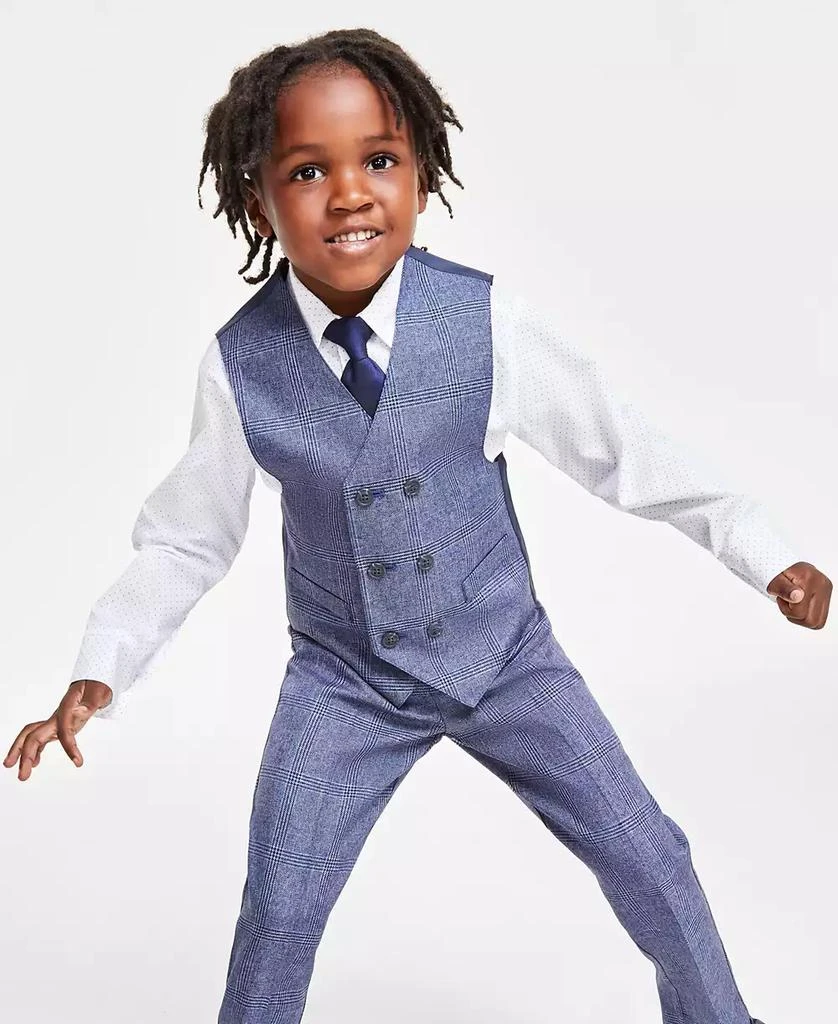 商品Nautica|Little Boys 4-Pc. Shirt, Windowpane Vest, Pants & Neck Tie Set,价格¥187,第1张图片