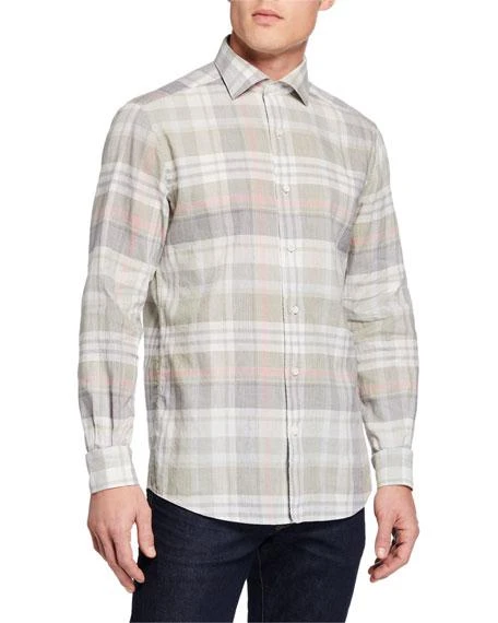 商品Zegna|Men's Long-Sleeve Plaid Sport Shirt,价格¥1419,第2张图片详细描述