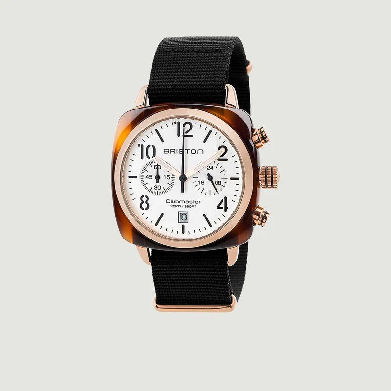 商品Briston|Clubmaster Chrono HMS Watch NATO NOIR PVD OR ROSE BRISTON,价格¥1993,第1张图片