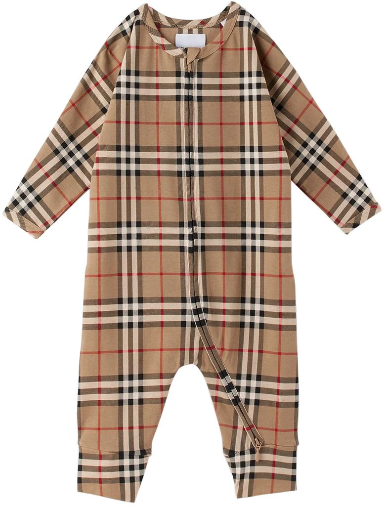 商品Burberry|驼色格纹婴儿连身裤 & 毛线帽套装,价格¥2912,第2张图片详细描述