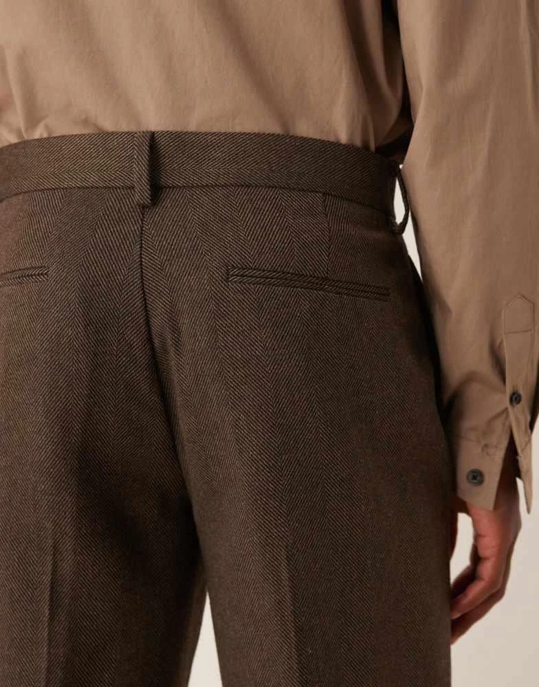 商品ASOS|ASOS DESIGN straight leg herringbone suit trousers in brown wool mix,价格¥301,第5张图片详细描述