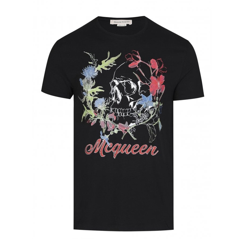 Alexander McQueen 亚历山大·麦昆 男士黑色印花短袖T恤 622100-QPZ54-0901商品第2张图片规格展示
