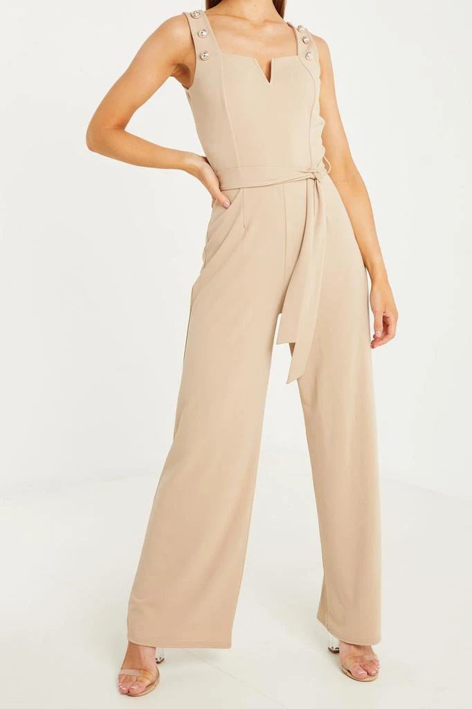 商品QUIZ|Scuba Crepe V-Bar Button Jumpsuit,价格¥342,第1张图片