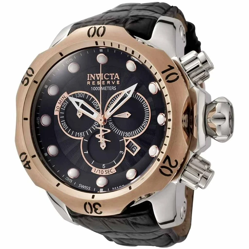 商品Invicta|Invicta 0360 Men's Reserve Venom Chronograph Black Leather Strap 1000M WR Swiss Watch,价格¥1490,第1张图片