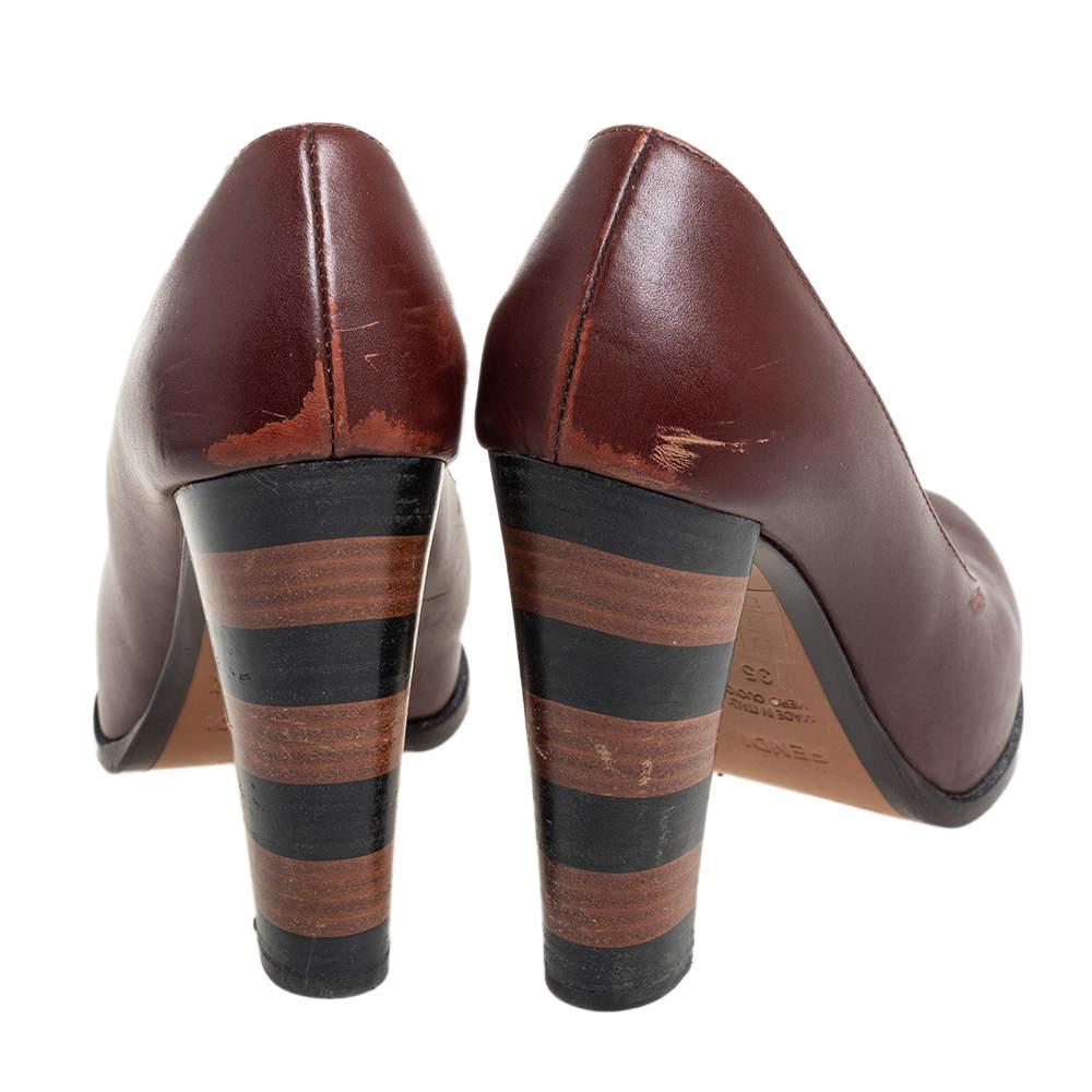 Fendi Burgundy Leather Pequin Block Heel Pumps Size 35商品第5张图片规格展示