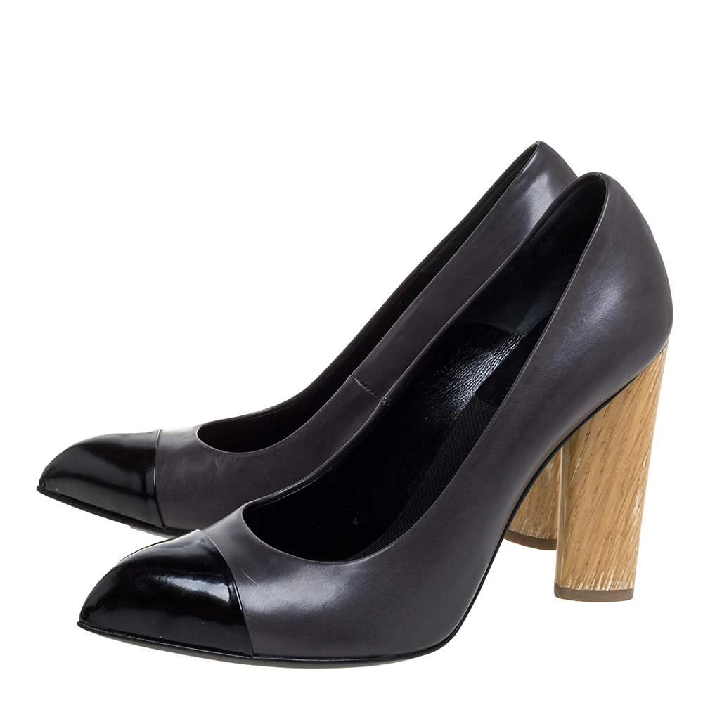 商品[二手商品] Yves Saint Laurent|Saint Laurent Paris Black Leather Wood Heel Pointed Toe Pumps Size 37.5,价格¥1276,第4张图片详细描述