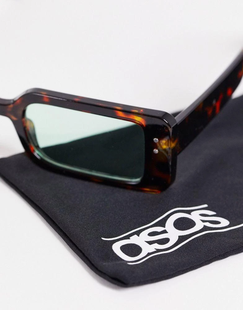 商品ASOS|ASOS DESIGN mid rectangle sunglasses with green lens in brown tortoiseshell - BROWN,价格¥50,第2张图片详细描述