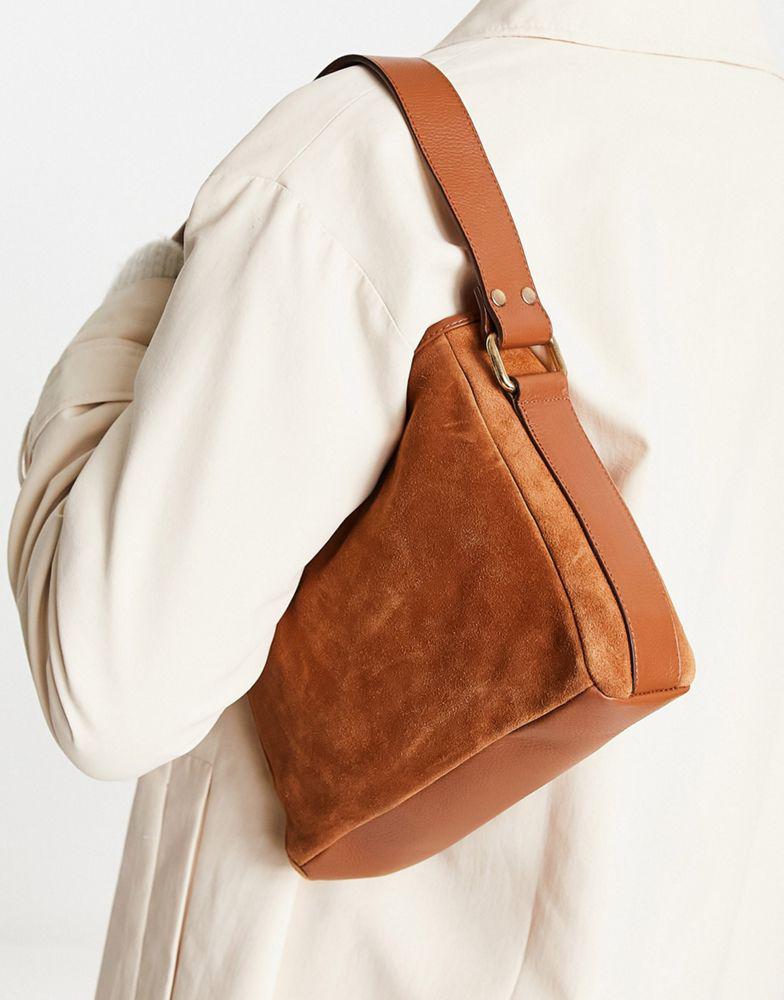 ASOS DESIGN suede shoulder bag in brown商品第2张图片规格展示
