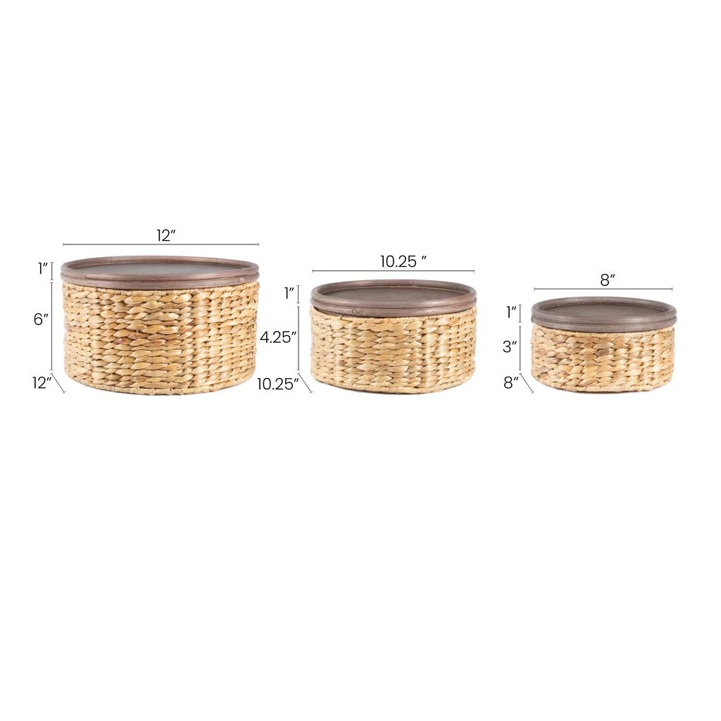 商品happimess|Gouda Southwestern Hand-Woven Hyacinth Circular Nesting Baskets with Wood Lids, Natural (Set of 3),价格¥822,第5张图片详细描述