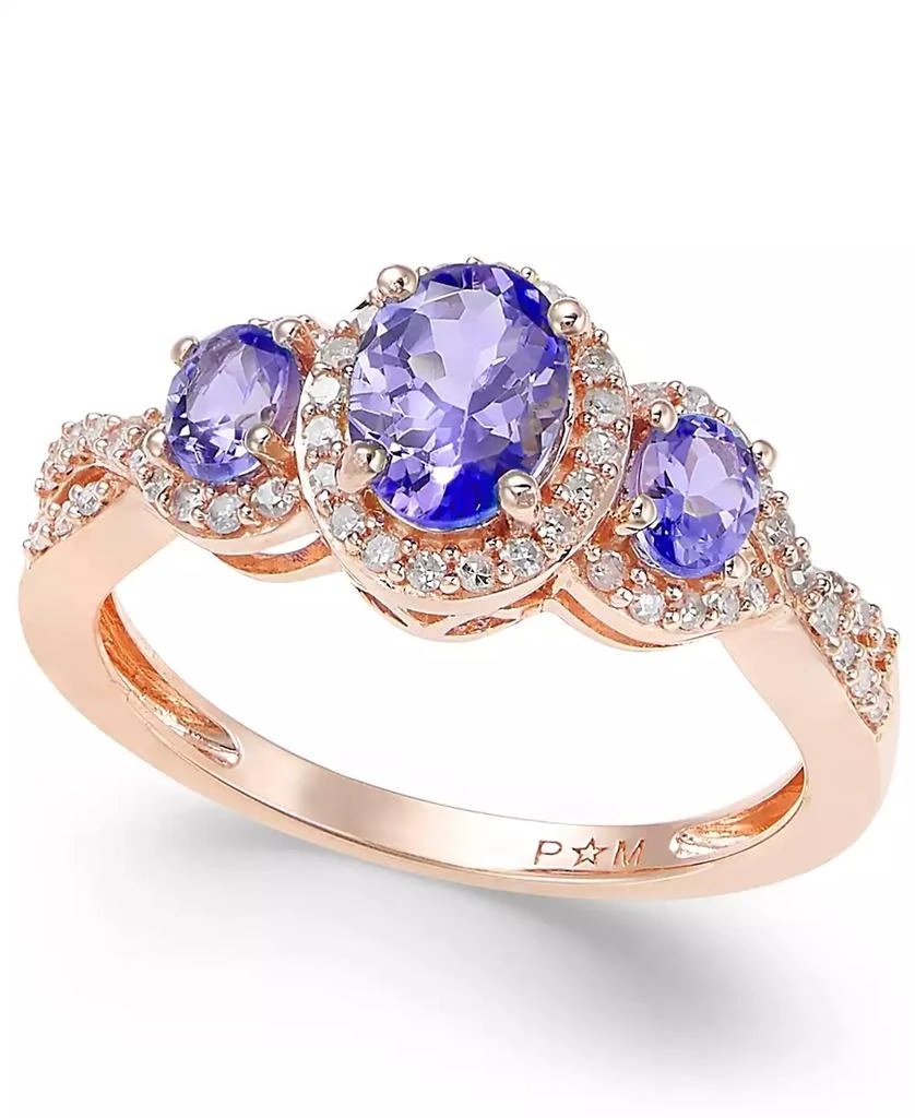 商品Macy's|Sapphire (1-1/3 ct. t.w.) & Diamond (1/4 ct. t.w.) 3-Stone Ring in 14k Gold (Also in Ruby, Emerald & Tanzanite),价格¥4613,第1张图片
