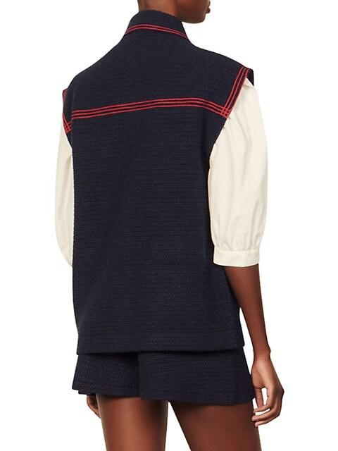 Clovis Contrast-Trim Tweed Vest商品第4张图片规格展示