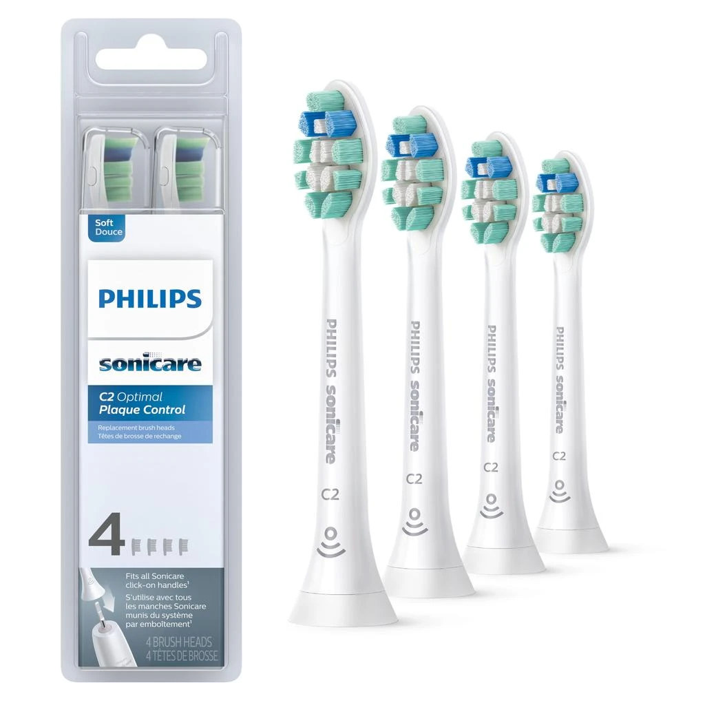 商品Philips Sonicare|Philips Sonicare Genuine C2 Optimal Plaque Control Toothbrush Heads, 3 Brush Heads, White, HX9023/65,价格¥238,第1张图片