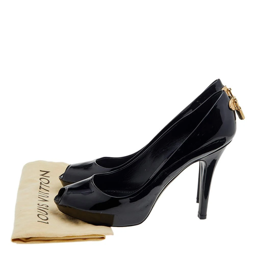 Louis Vuitton Black Patent Leather Oh Really! Peep Toe Pumps Size 38.5 商品
