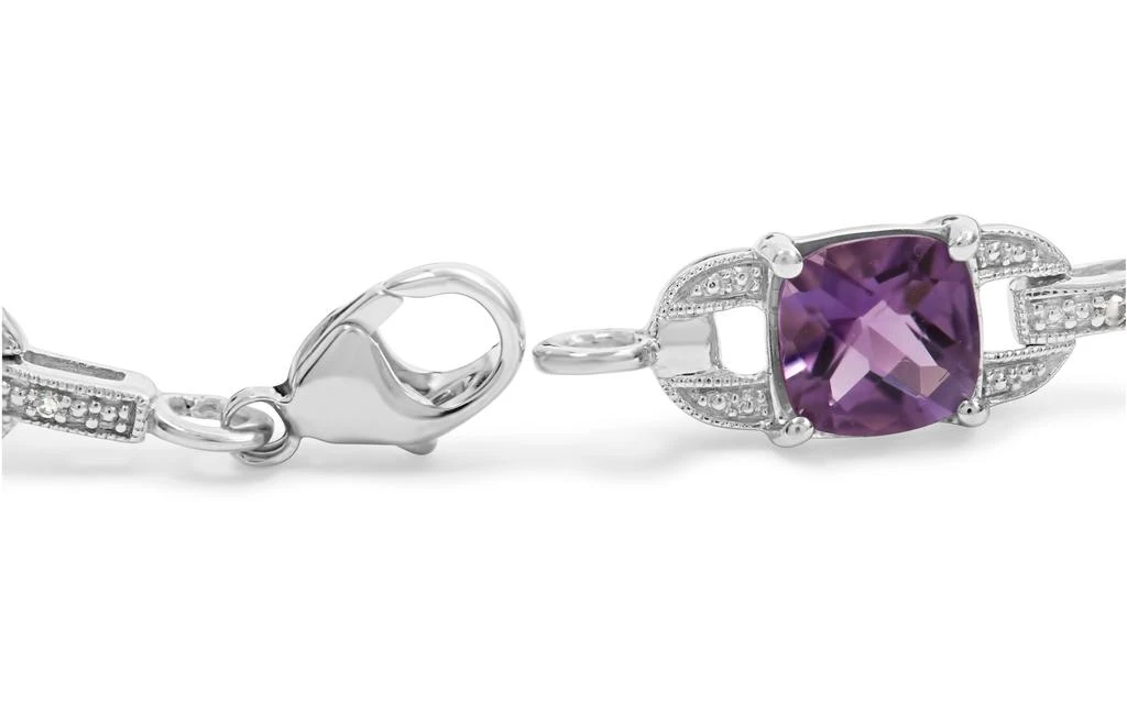 商品Haus of Brilliance|.925 Sterling Silver 7mm Cushion Cut Amethyst Gemstone and Diamond Tennis Link Bracelet,价格¥8105,第2张图片详细描述