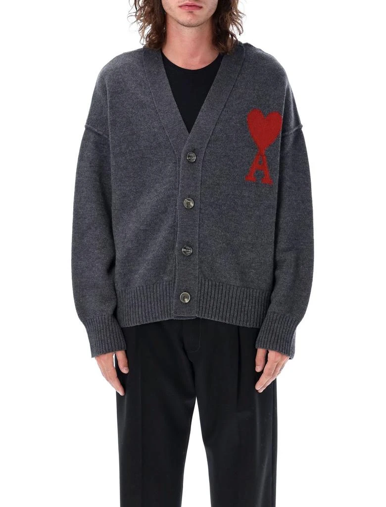 商品AMI|AMI Paris Ami de Coeur Logo Intarsia Knitted Buttoned Cardigan,价格¥2642,第1张图片