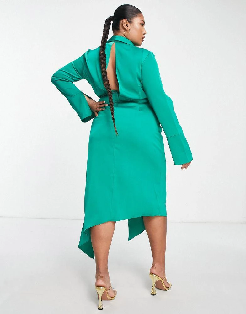 商品ASOS|ASOS DESIGN Curve drape shirt midi dress in satin,价格¥271,第2张图片详细描述