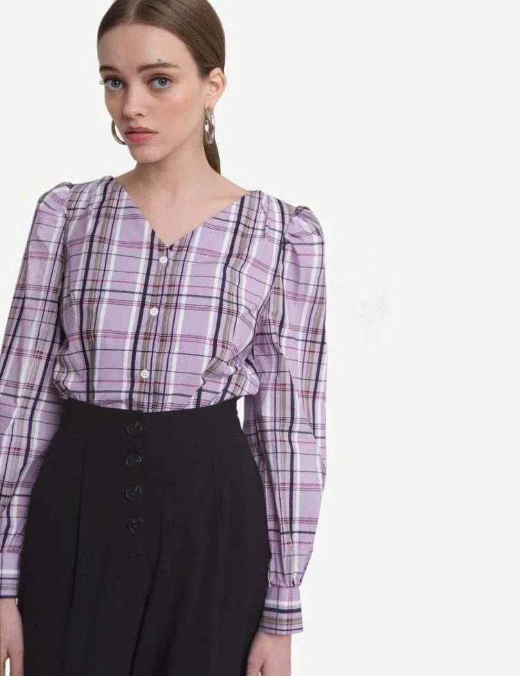 商品Pixie Market|Lavender Plaid Shirt,价格¥640,第2张图片详细描述