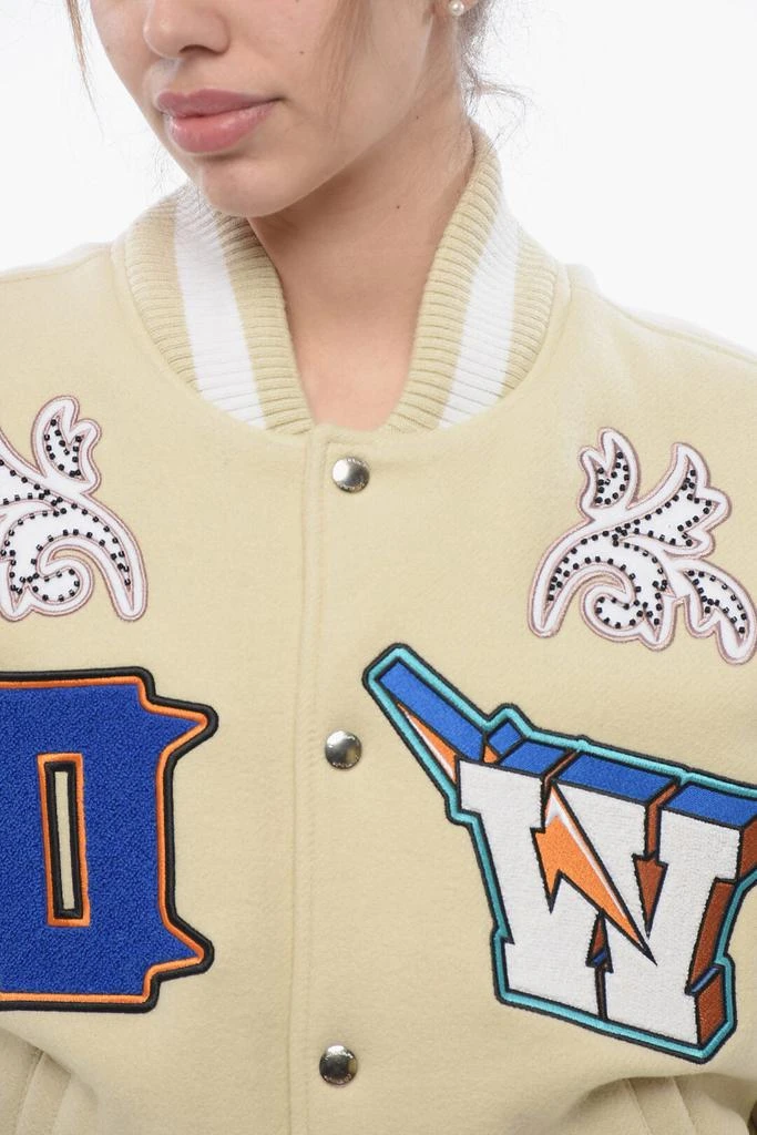 商品Off-White|Off-White Padded THUNDERBOLT Bomber Jacket with Leather Sleeves and Al,价格¥15358,第3张图片详细描述