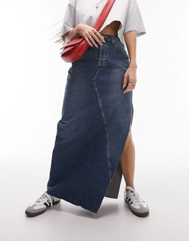 商品Topshop|Topshop denim maxi skirt with thigh split in indigo,价格¥262,第1张图片